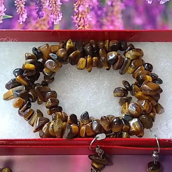 Necklace Earring Bracelet Set, Brown Stones - Picture 4 of 5